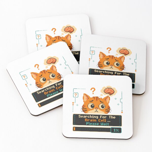 Item preview, Searching For The Brain Cell... Please Wait 1% - Funny Orange Cat Pixel Art designed and sold by Neurospicy Trolls.