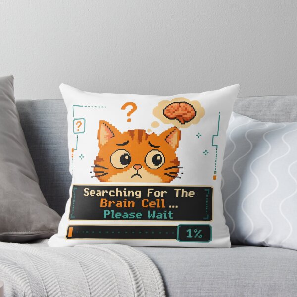 Item preview, Searching For The Brain Cell... Please Wait 1% - Funny Orange Cat Pixel Art designed and sold by Neurospicy Trolls.