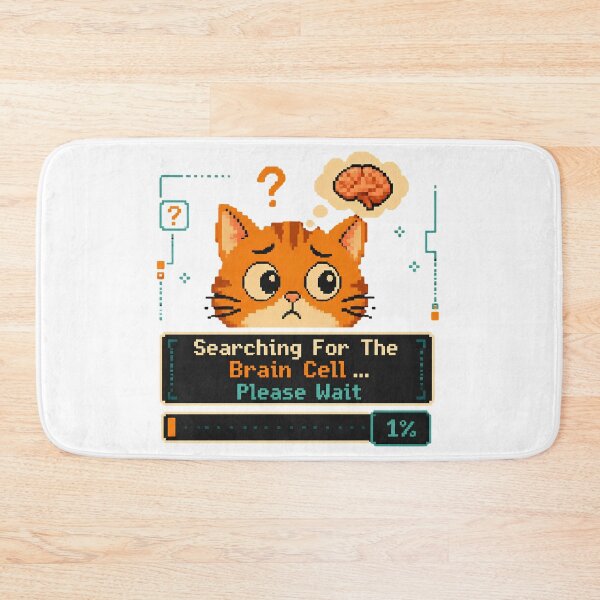 Item preview, Searching For The Brain Cell... Please Wait 1% - Funny Orange Cat Pixel Art designed and sold by Neurospicy Trolls.