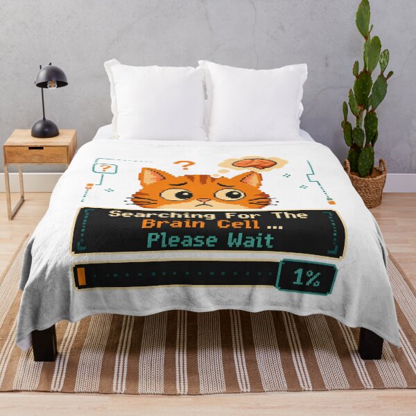 Item preview, Searching For The Brain Cell... Please Wait 1% - Funny Orange Cat Pixel Art designed and sold by Neurospicy Trolls.