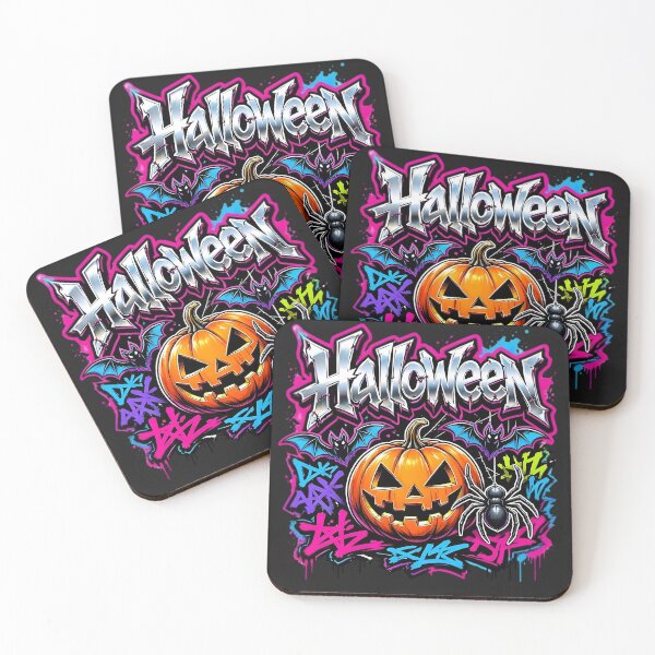 Item preview, Neon Halloween Graffiti Pumpkin Dripping Streetwear Art designed and sold by CloudyCatArt.