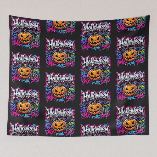 Item preview, Neon Halloween Graffiti Pumpkin Dripping Streetwear Art designed and sold by CloudyCatArt.