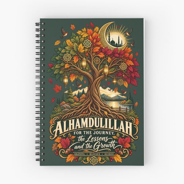 Item preview, Alhamdulillah For The Journey Islamic Autumn Tree Crescent Typography Graphic designed and sold by PACS0011.