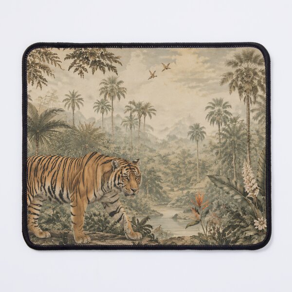 Item preview, Vintage Tropical Jungle Tiger Painting Lush Botanicals designed and sold by Jozefin's Studio.