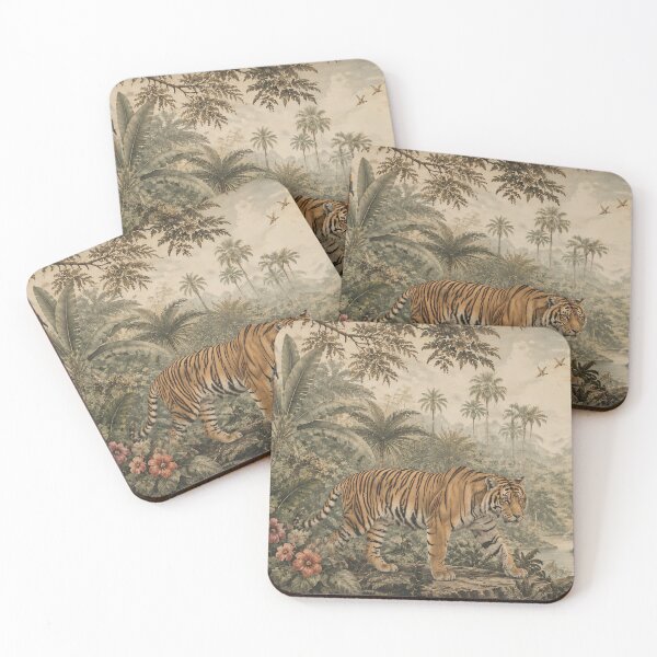 Item preview, Vintage Tropical Jungle Tiger Painting Lush Botanicals designed and sold by Jozefin's Studio.
