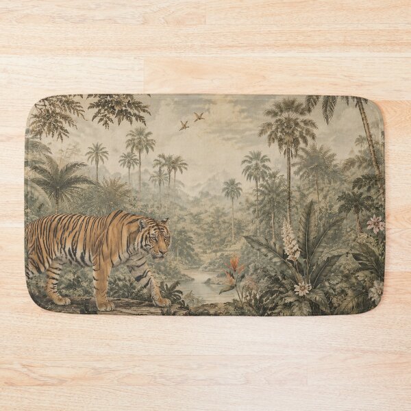 Item preview, Vintage Tropical Jungle Tiger Painting Lush Botanicals designed and sold by Jozefin's Studio.