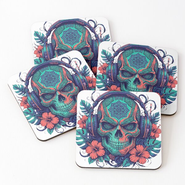 Item preview, Cyberpunk Samurai Skull with Gaming Headphones - Tropical Tribal Art designed and sold by VYBE DARK Studio.