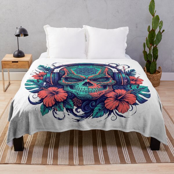 Item preview, Cyberpunk Samurai Skull with Gaming Headphones - Tropical Tribal Art designed and sold by VYBE DARK Studio.