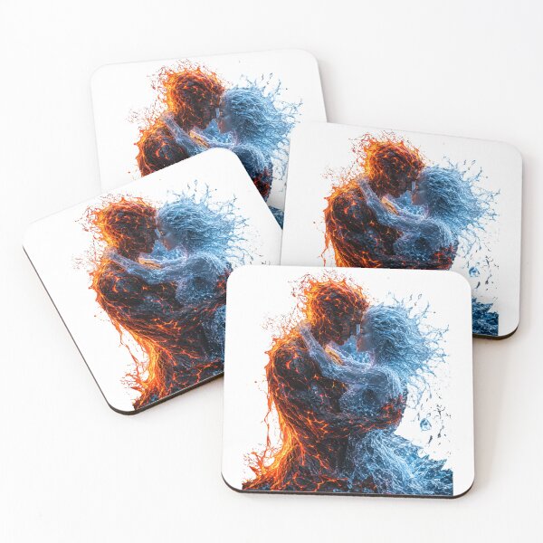 Item preview, Fire and Water Couple Embrace Elemental Love Art  designed and sold by LC&LCPlatform.