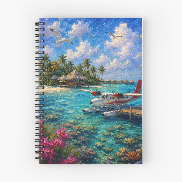 Item preview, Tropical Seaplane Painting Turquoise Lagoon Pointillism designed and sold by Jozefin's Studio.