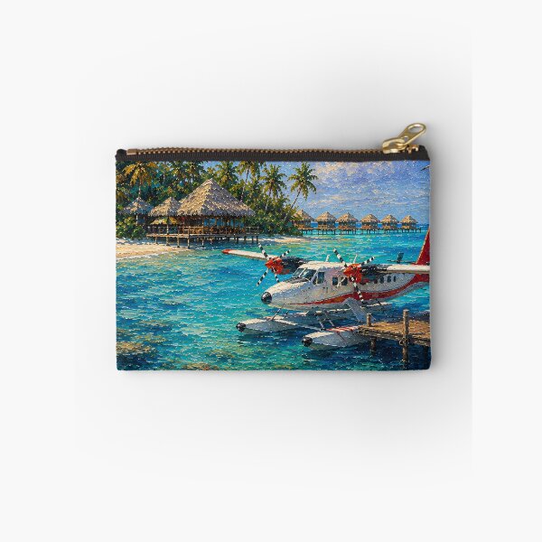 Item preview, Tropical Seaplane Painting Turquoise Lagoon Pointillism designed and sold by Jozefin's Studio.