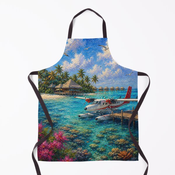 Item preview, Tropical Seaplane Painting Turquoise Lagoon Pointillism designed and sold by Jozefin's Studio.