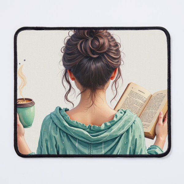 Item preview, Relaxed Woman Reading with Coffee in Green – Cozy Book Lover Artwork designed and sold by PeacefulD-signs.