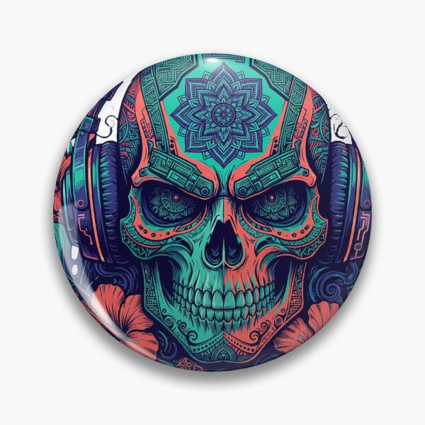 Item preview, Cyberpunk Samurai Skull with Gaming Headphones - Tropical Tribal Art designed and sold by VYBE DARK Studio.
