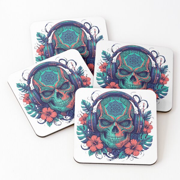 Item preview, Cyberpunk Samurai Skull with Gaming Headphones - Tropical Tribal Art designed and sold by VYBE DARK Studio.