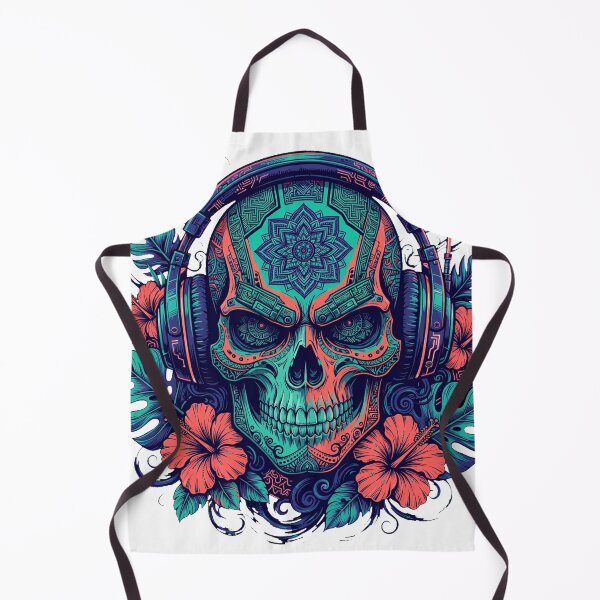 Item preview, Cyberpunk Samurai Skull with Gaming Headphones - Tropical Tribal Art designed and sold by VYBE DARK Studio.