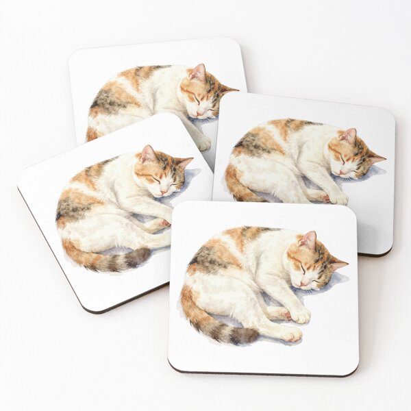 Item preview, Sleeping Calico Cat Watercolor Illustration designed and sold by WildArtIT.