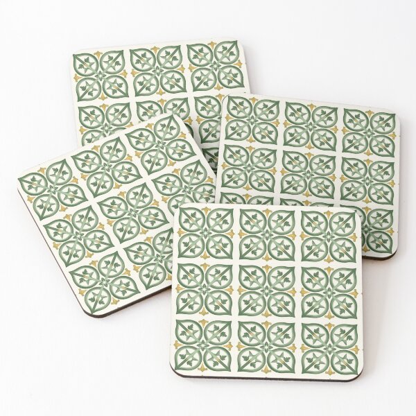 Item preview, Minimalist Green Majolica Tile - Mediterranean Botanical Pattern designed and sold by WildArtIT.