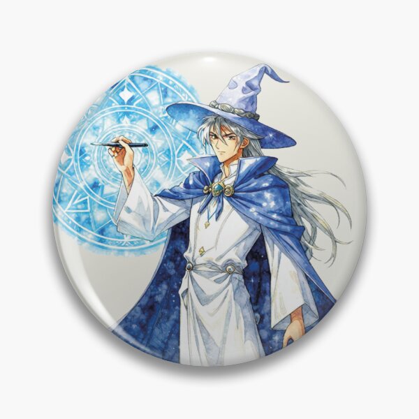 Item preview, Powerful Anime Wizard with Blue Magic Circle Watercolor Art designed and sold by WildArtIT.