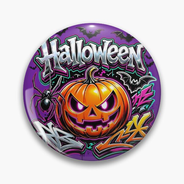 Item preview, Spooky Neon Pumpkin Graffiti Halloween Streetwear Art designed and sold by CloudyCatArt.