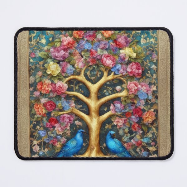 Item preview, Golden Tree of Life Blue Birds Floral Fantasy designed and sold by pinkal.