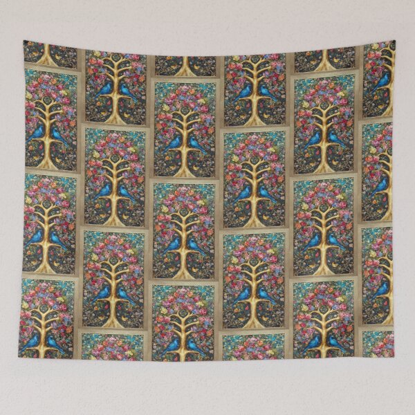 Item preview, Golden Tree of Life Blue Birds Floral Fantasy designed and sold by pinkal.