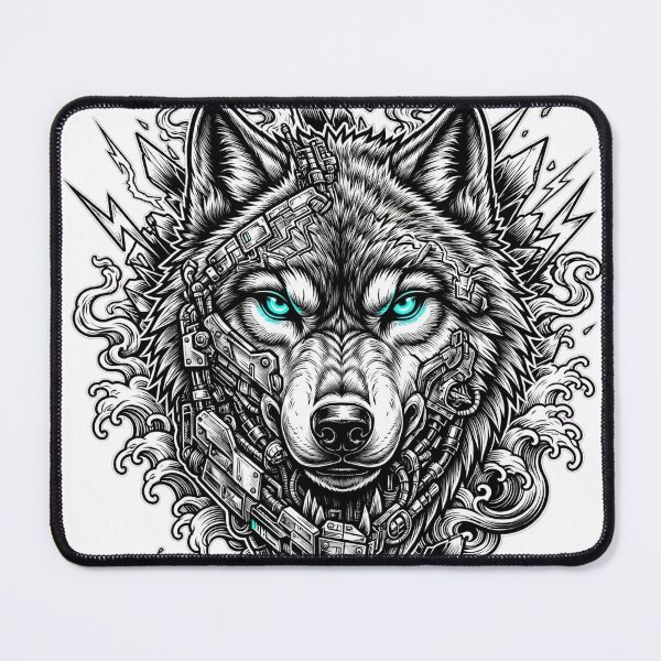 Item preview, Cyberpunk Wolf Head Neon Cyan Eyes - Japanese Wave Mechanical Art designed and sold by VYBE DARK Studio.