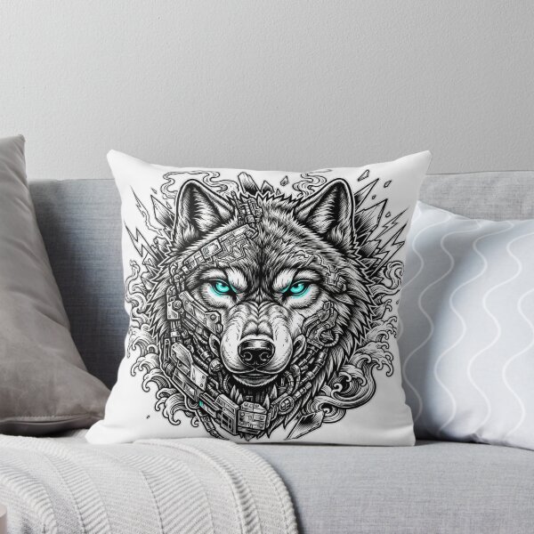 Item preview, Cyberpunk Wolf Head Neon Cyan Eyes - Japanese Wave Mechanical Art designed and sold by LunaGlow Studio.