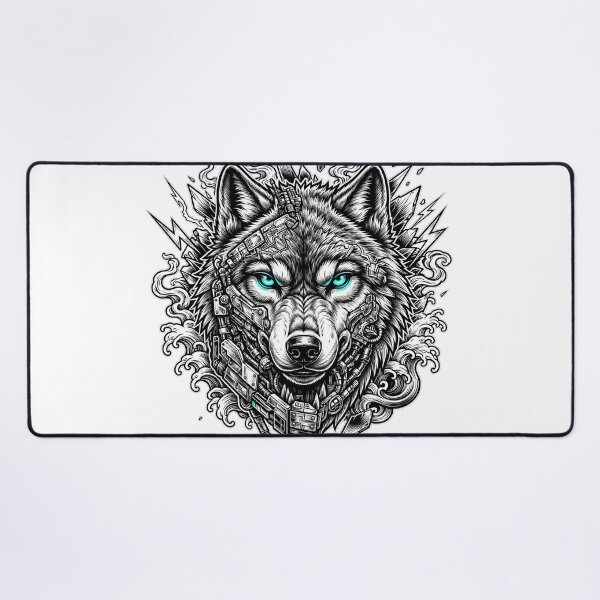 Item preview, Cyberpunk Wolf Head Neon Cyan Eyes - Japanese Wave Mechanical Art designed and sold by VYBE DARK Studio.