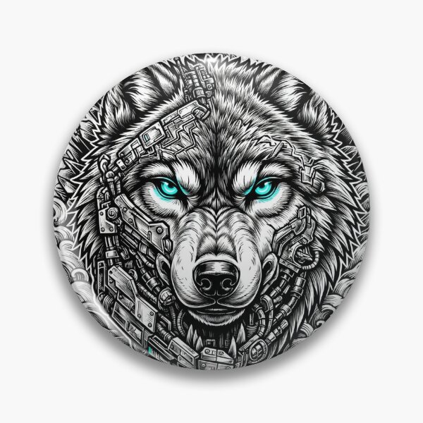 Item preview, Cyberpunk Wolf Head Neon Cyan Eyes - Japanese Wave Mechanical Art designed and sold by VYBE DARK Studio.