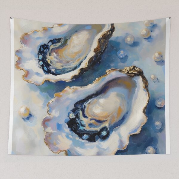 Item preview, Pastel Oyster Shell with Pearls – Blue Beige Coastal Oil Painting Style Art designed and sold by PeacefulD-signs.