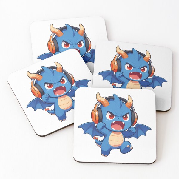 Item preview, Angry Blue Baby Dragon Gamer with Headphones Illustration designed and sold by WildArtIT.