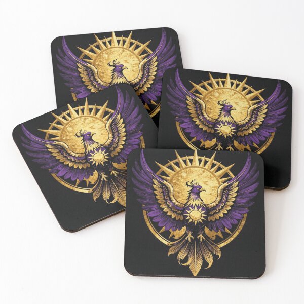 Item preview, Purple Phoenix Rising Golden Sun Heraldic Art designed and sold by WildArtIT.