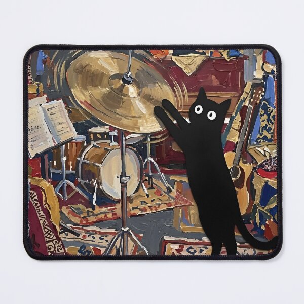 Item preview, Musical Black Cat Playing Cymbal Drum Matisse Style Poster designed and sold by DuckOddity.