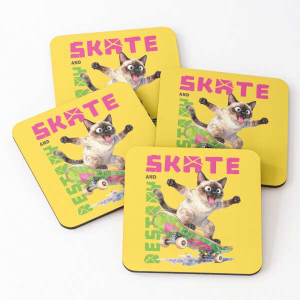 Item preview, Watercolor Siamese Cat Skate and Destroy Skateboarder designed and sold by WildArtIT.