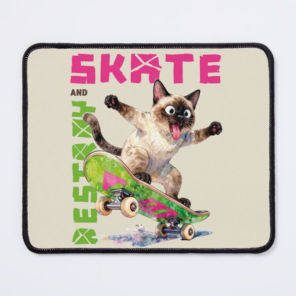 Item preview, Watercolor Siamese Cat Skate and Destroy Skateboarder designed and sold by WildArtIT.