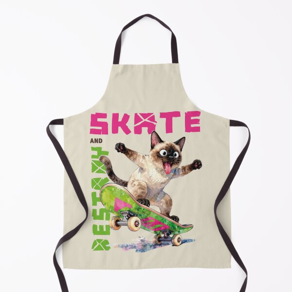 Item preview, Watercolor Siamese Cat Skate and Destroy Skateboarder designed and sold by WildArtIT.