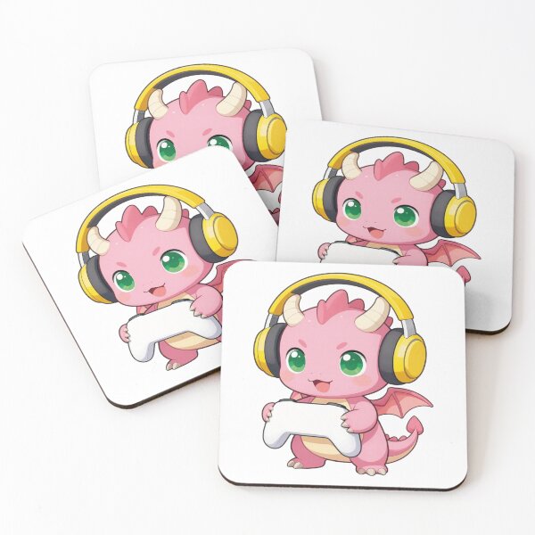 Item preview, Cute Pink Baby Dragon Gamer with Yellow Headphones Illustration designed and sold by WildArtIT.