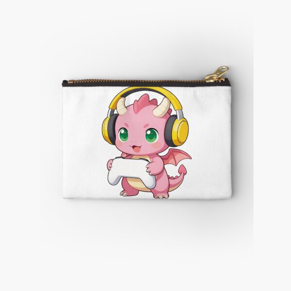 Item preview, Cute Pink Baby Dragon Gamer with Yellow Headphones Illustration designed and sold by WildArtIT.