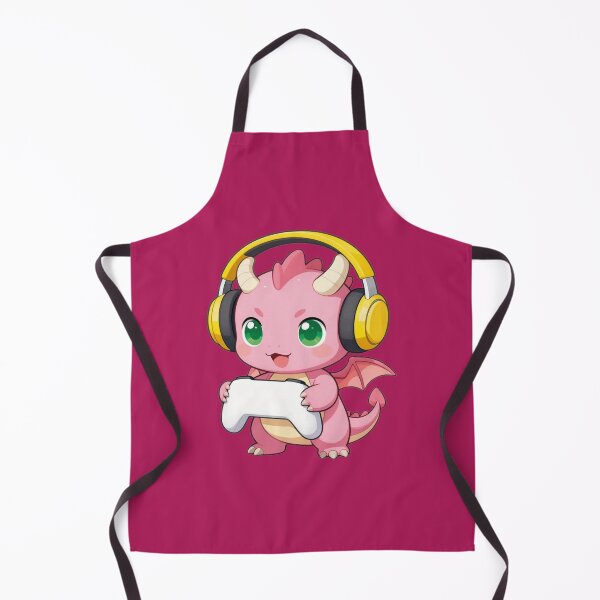 Item preview, Cute Pink Baby Dragon Gamer with Yellow Headphones Illustration designed and sold by WildArtIT.