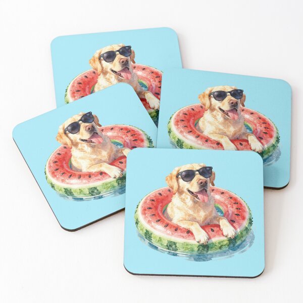 Item preview, Watercolor Golden Retriever Cool Dog Watermelon Float designed and sold by WildArtIT.