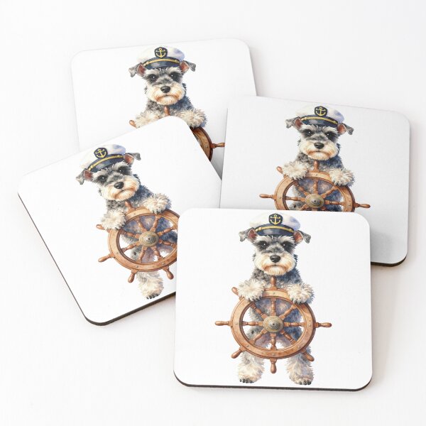 Item preview, Watercolor Cute Schnauzer Dog Captain Ship Wheel designed and sold by WildArtIT.