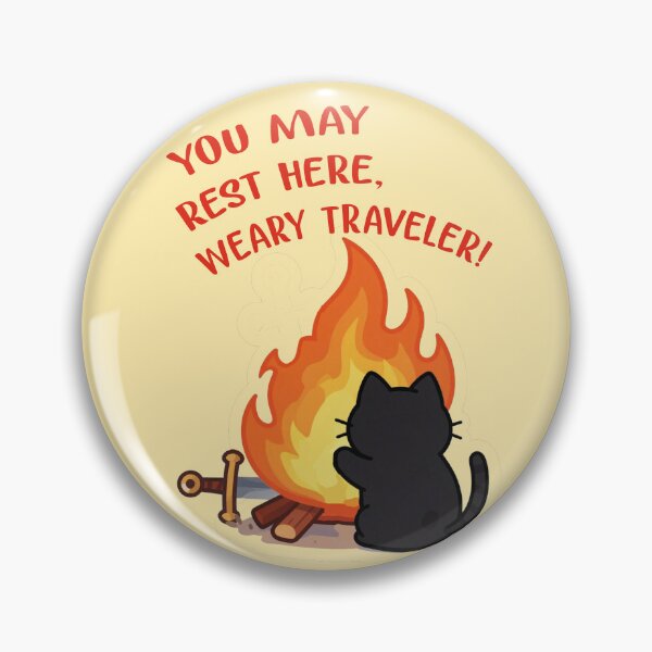 Item preview, Weary Traveler Rest Here Gaming Retro Pixel Bonfire Sticker designed and sold by WildArtIT.