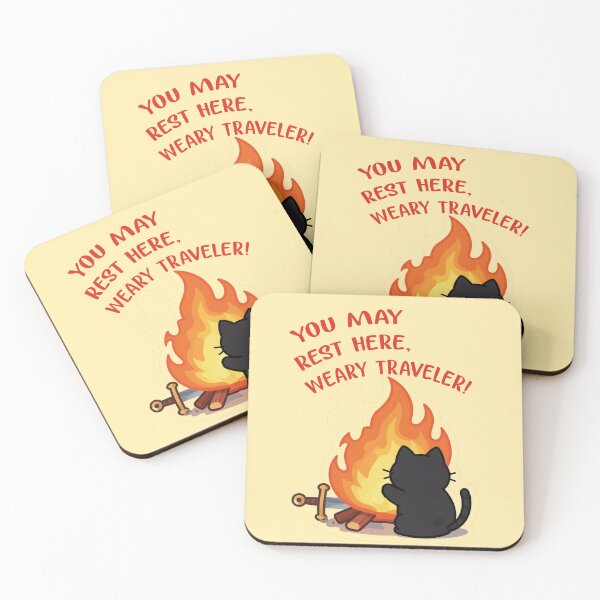Item preview, Weary Traveler Rest Here Gaming Retro Pixel Bonfire Sticker designed and sold by WildArtIT.