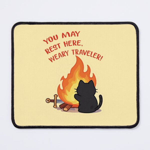 Item preview, Weary Traveler Rest Here Gaming Retro Pixel Bonfire Sticker designed and sold by WildArtIT.
