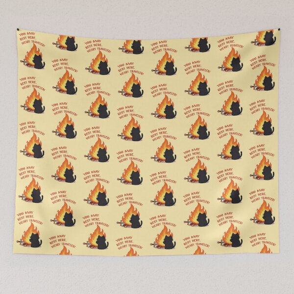 Item preview, Weary Traveler Rest Here Gaming Retro Pixel Bonfire Sticker designed and sold by WildArtIT.