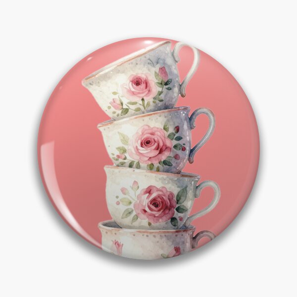 Item preview, Watercolor Stacked Vintage Teacups Pink Roses Art designed and sold by WildArtIT.