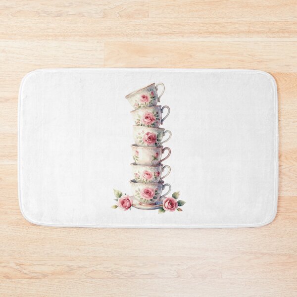 Item preview, Watercolor Stacked Vintage Teacups Pink Roses Art designed and sold by WildArtIT.