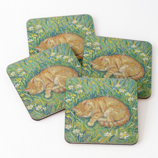 Item preview, Impressionist Sleeping Orange Cat In Daisy Field Oil Painting designed and sold by WildArtIT.