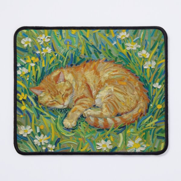 Item preview, Impressionist Sleeping Orange Cat In Daisy Field Oil Painting designed and sold by WildArtIT.